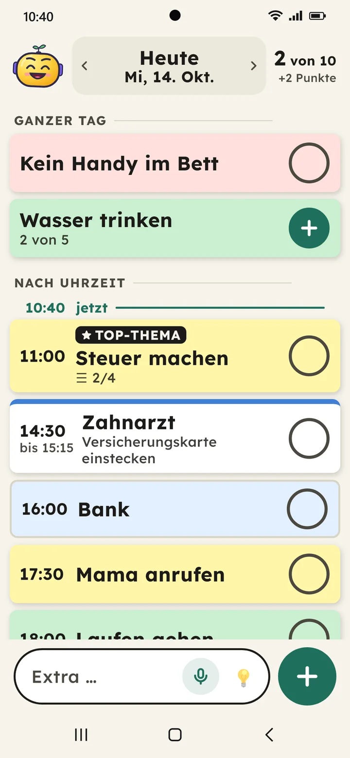 Stil Einfach: eine Spalte, große Schrift und große Knöpfe.
