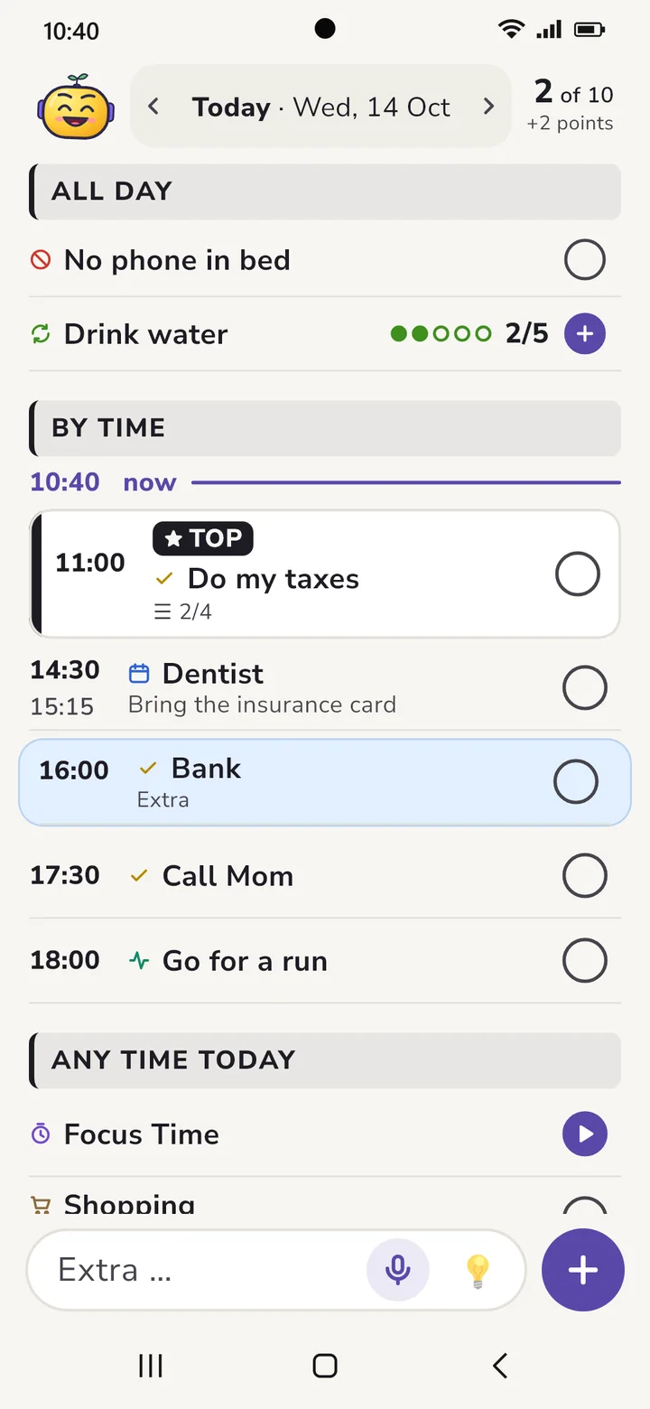 Clear style: a calm list with the time on the left and large type.